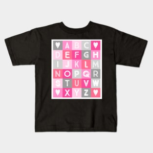 Pink grey Alphabet art decor pattern Kids T-Shirt